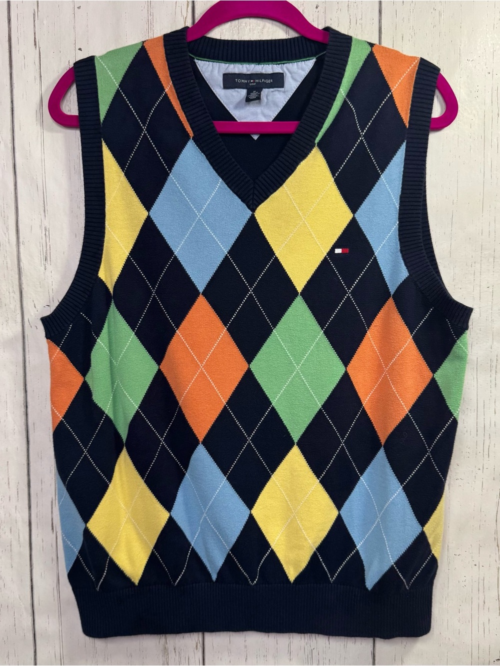 Tommy Hilfiger Multicolor Argyle Sweater Vest M Preppy Y2K Academia Grandpacore